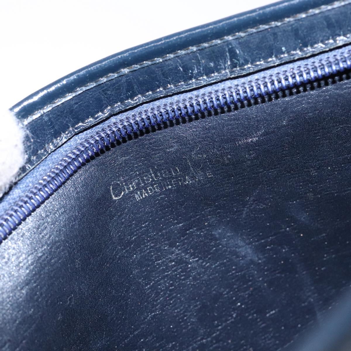 Christian Dior Trotter Canvas Shoulder Bag Navy Gold Auth 134568