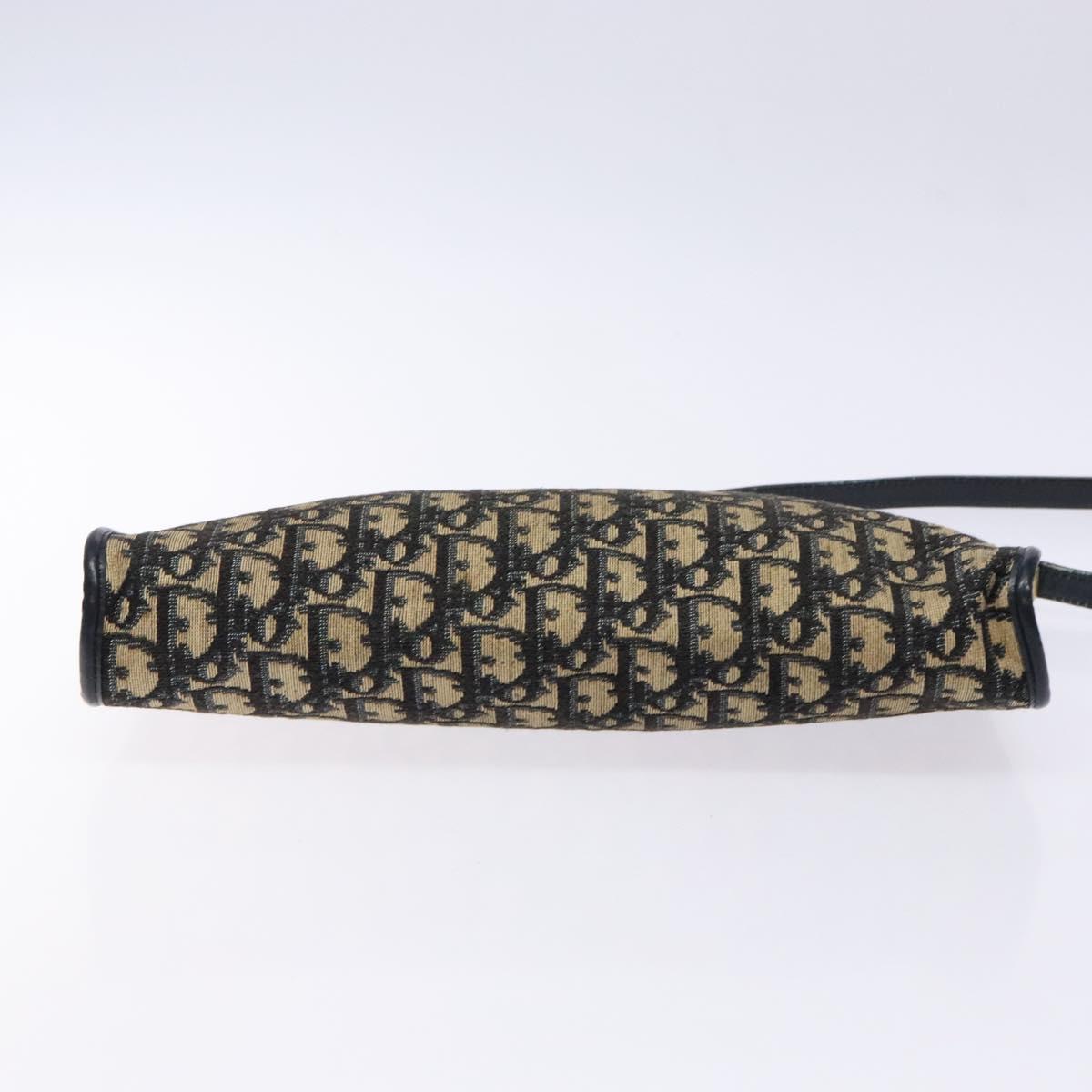Christian Dior Trotter Canvas Shoulder Bag Navy Gold Auth 134568