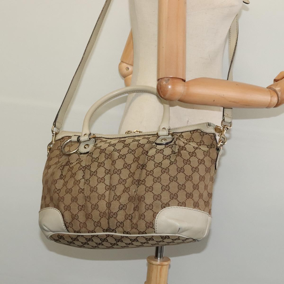 GUCCI GG Canvas Hand Bag 2way Beige Gold 247902 Auth 134570
