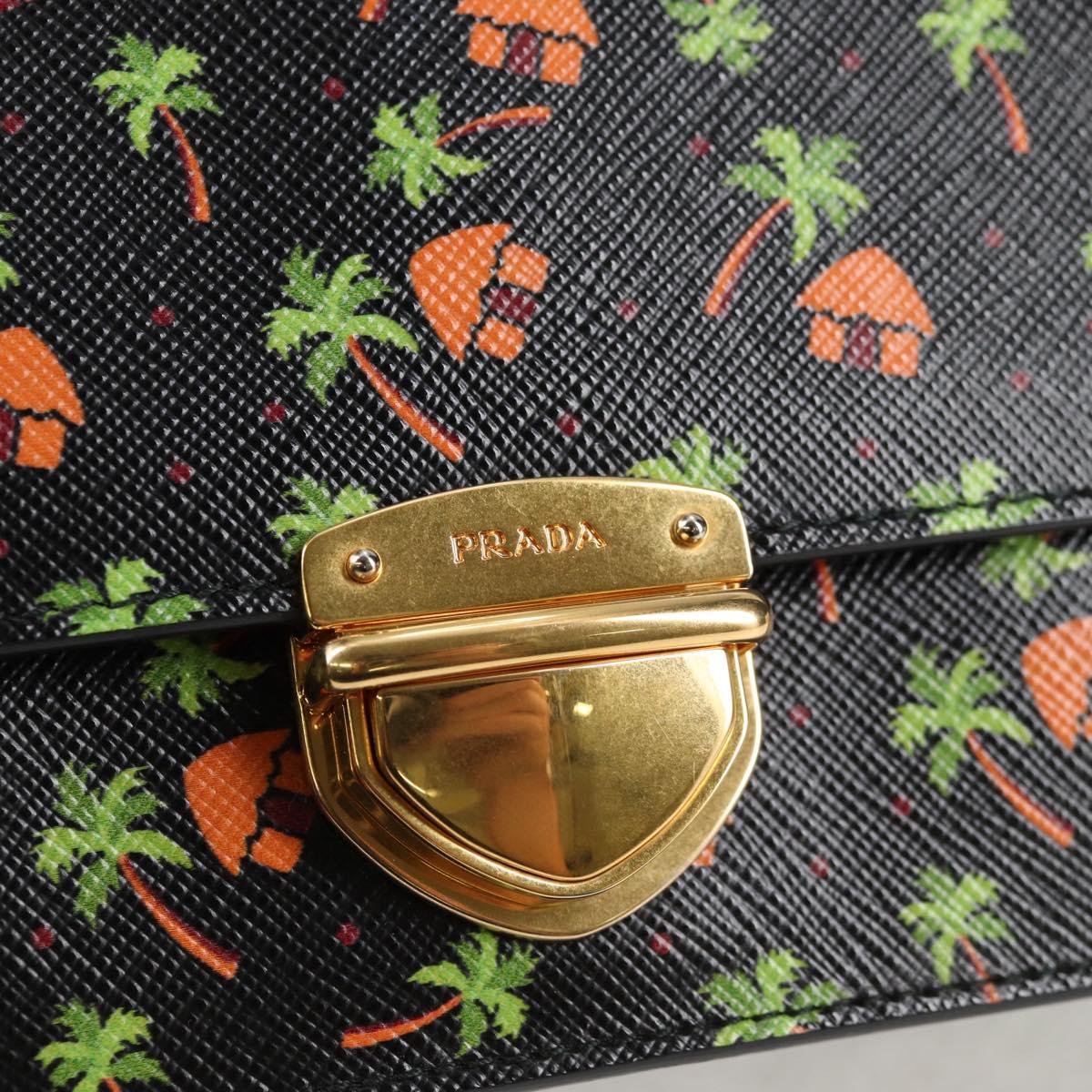 PRADA Shoulder Bag Leather Black Gold Auth 134572V