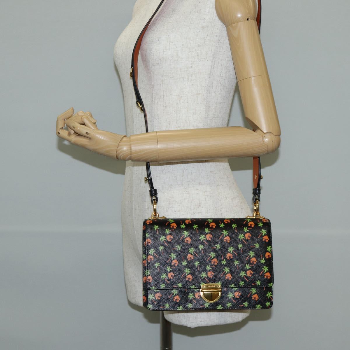 PRADA Shoulder Bag Leather Black Gold Auth 134572V