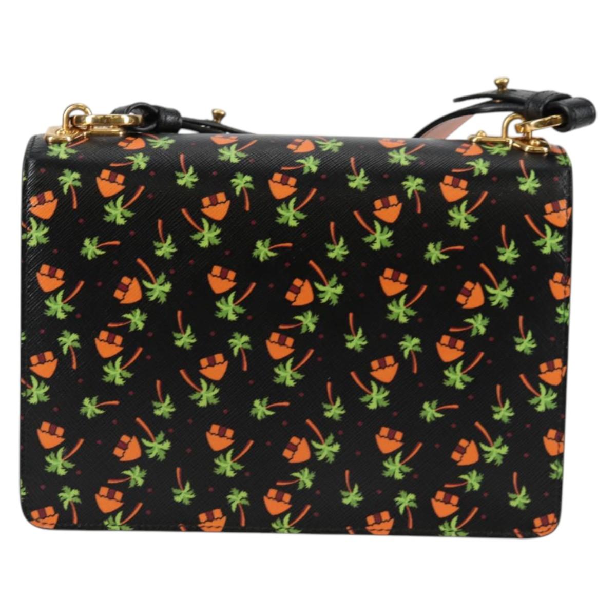 PRADA Shoulder Bag Leather Black Gold Auth 134572V