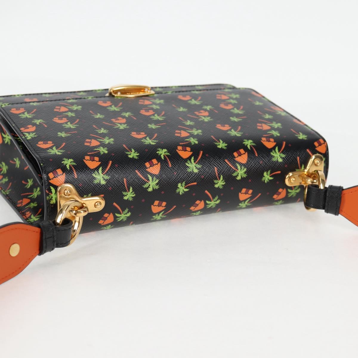 PRADA Shoulder Bag Leather Black Gold Auth 134572V