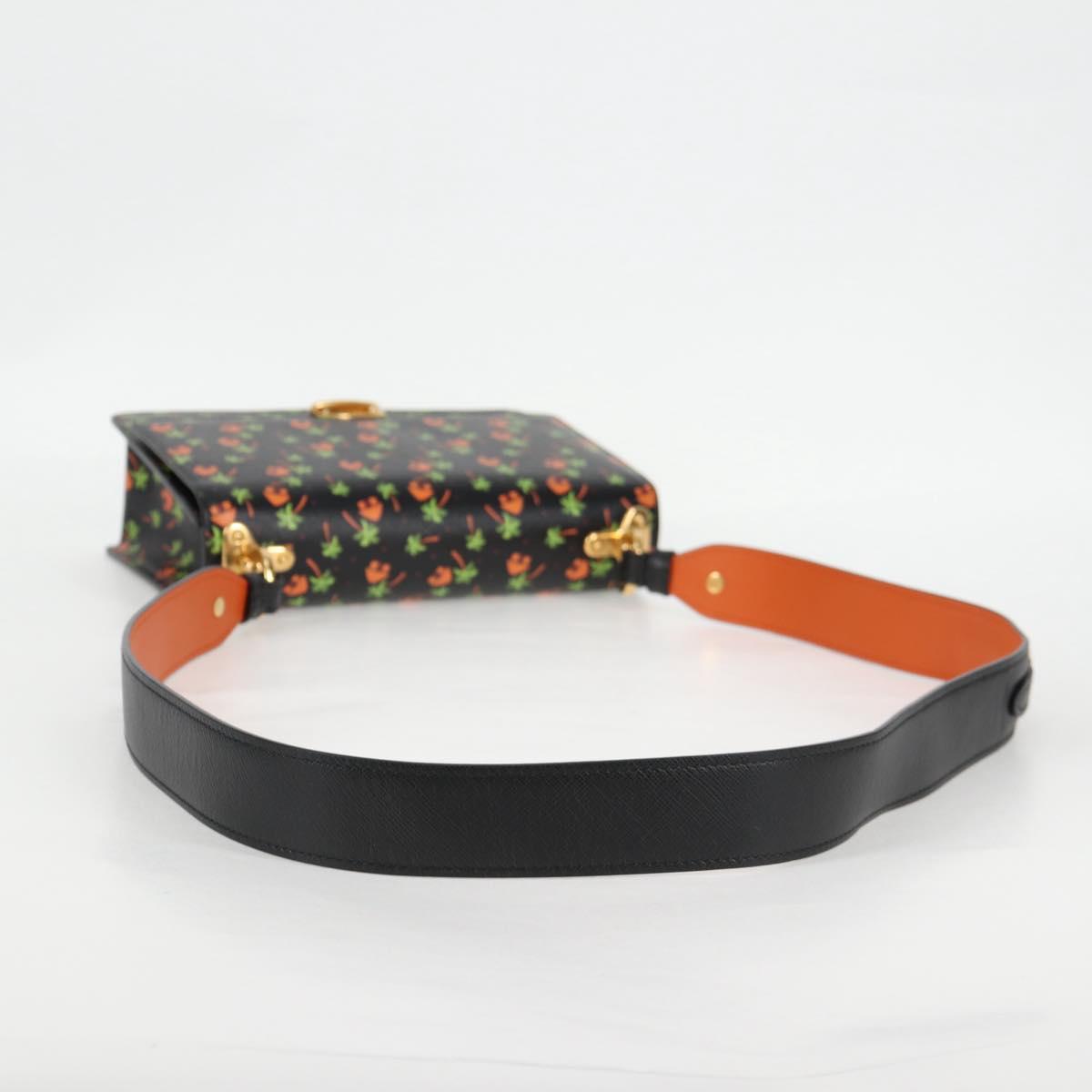 PRADA Shoulder Bag Leather Black Gold Auth 134572V