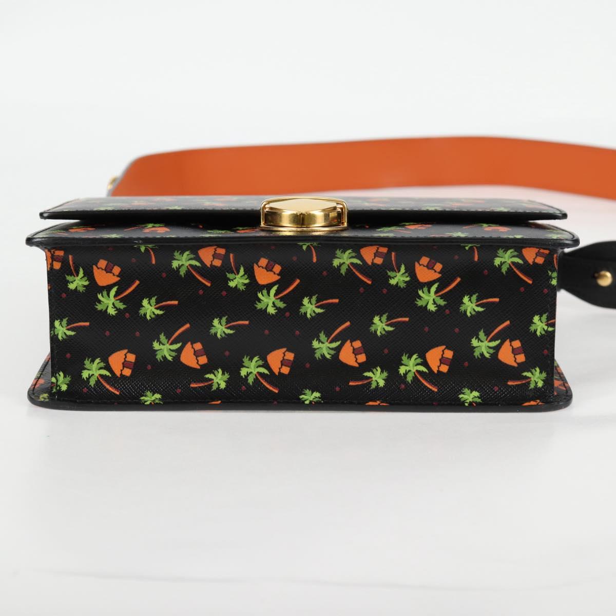 PRADA Shoulder Bag Leather Black Gold Auth 134572V