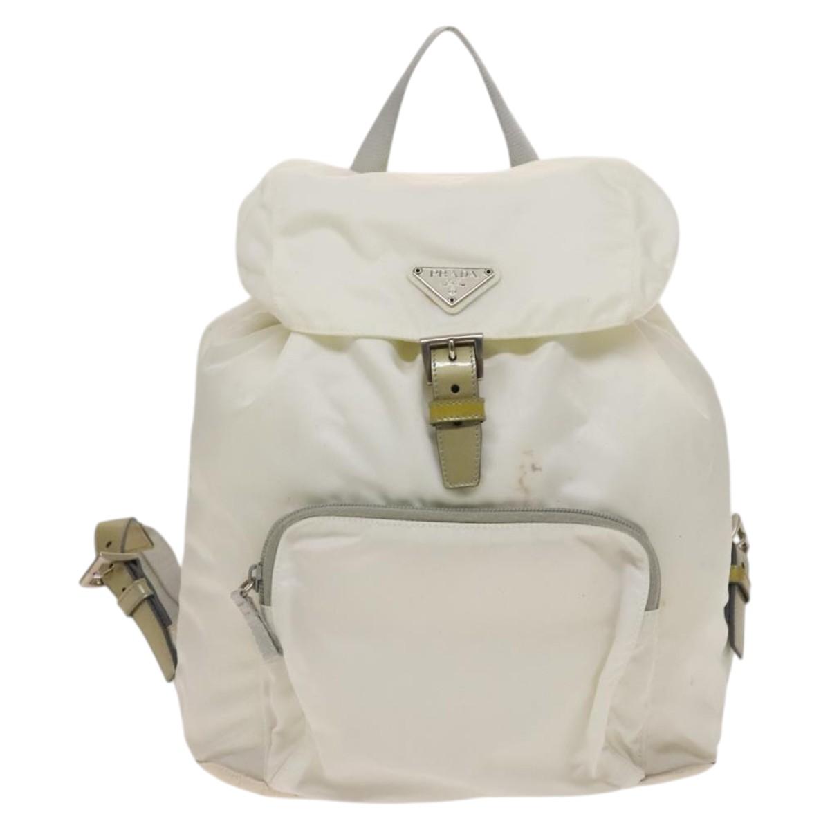 PRADA Backpack Nylon White Silver Auth 134573