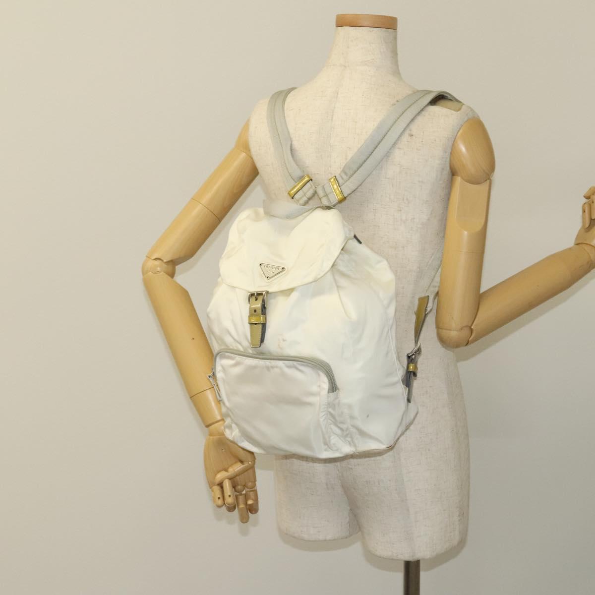 PRADA Backpack Nylon White Silver Auth 134573