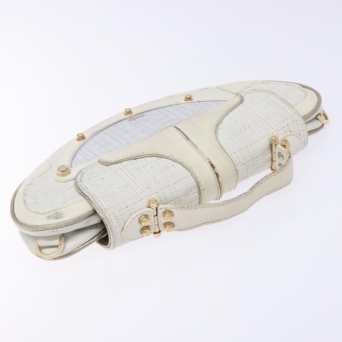 FENDI Zucca Canvas Hand Bag White Gold Auth 134574