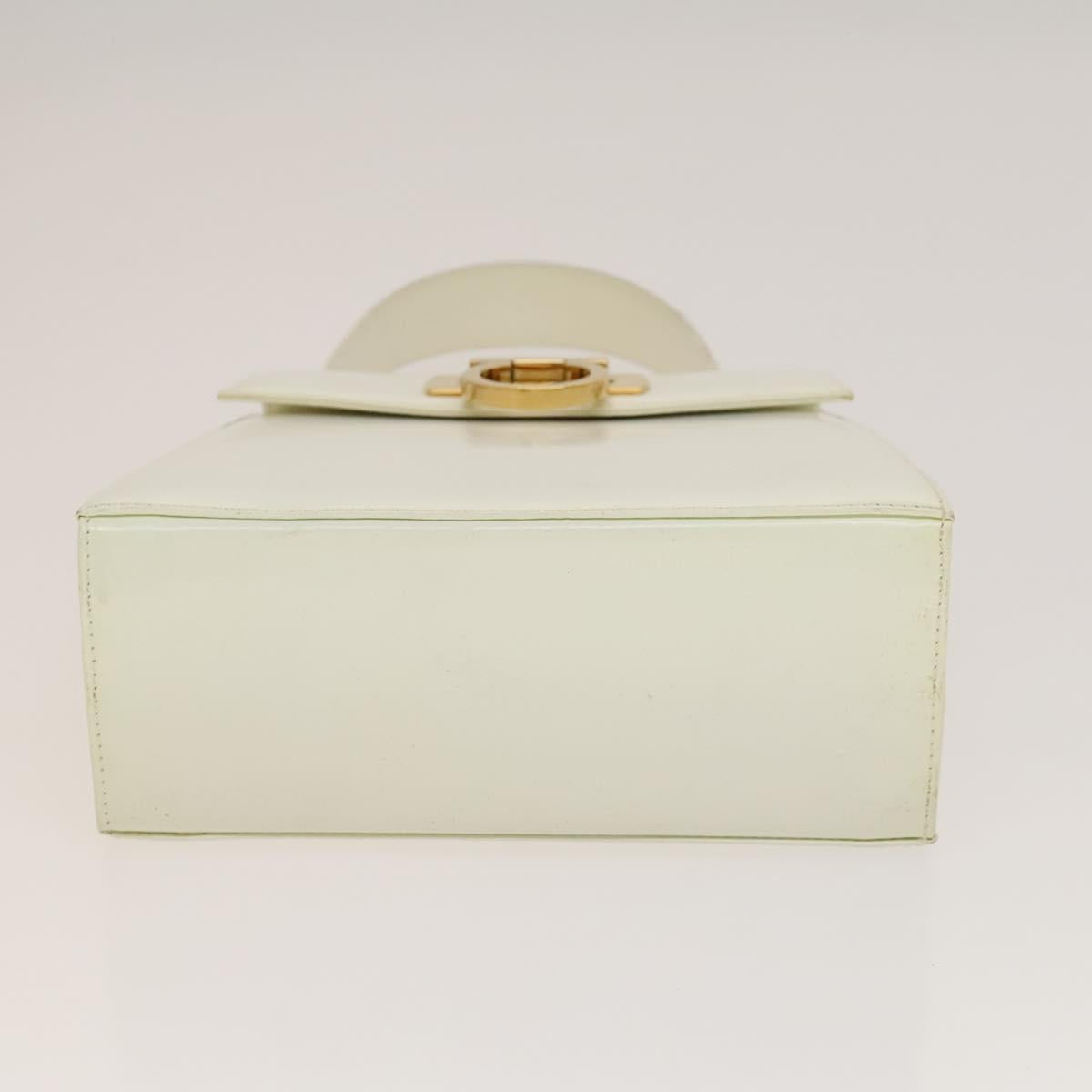 Salvatore Ferragamo Gancini Hand Bag Leather 2way White Gold Auth 134575