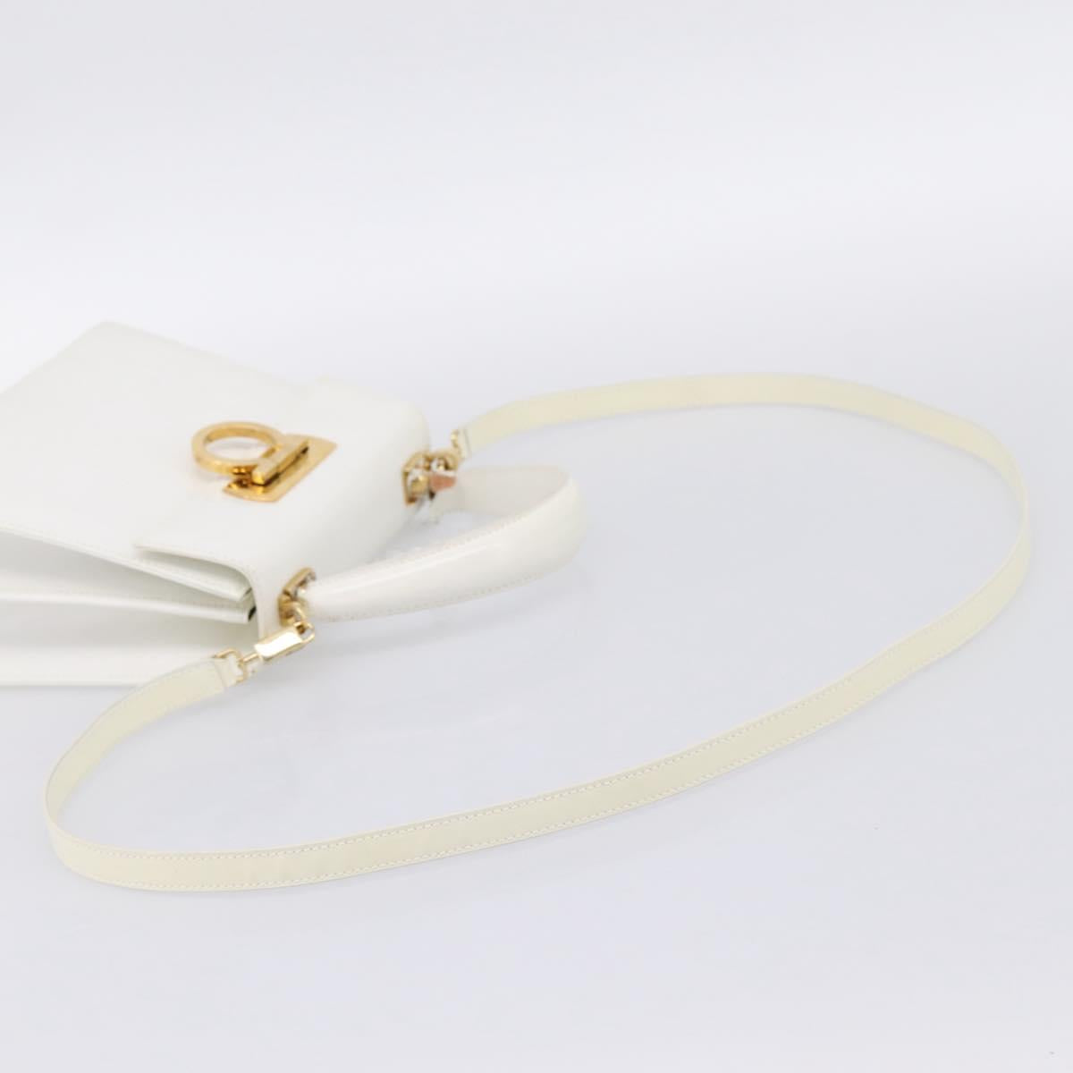Salvatore Ferragamo Gancini Hand Bag Leather 2way White Gold Auth 134575
