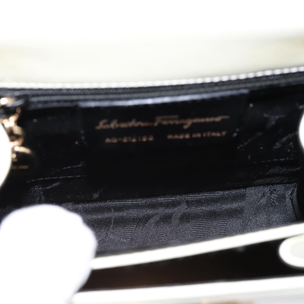Salvatore Ferragamo Gancini Hand Bag Leather 2way White Gold Auth 134575
