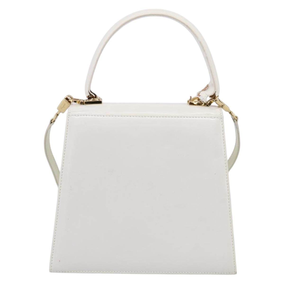 Salvatore Ferragamo Gancini Hand Bag Leather 2way White Gold Auth 134575