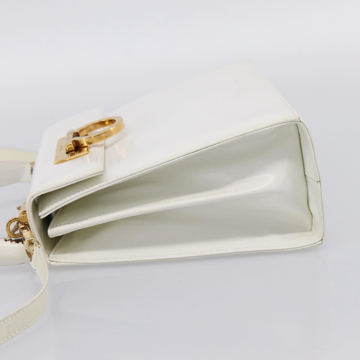 Salvatore Ferragamo Gancini Hand Bag Leather 2way White Gold Auth 134575