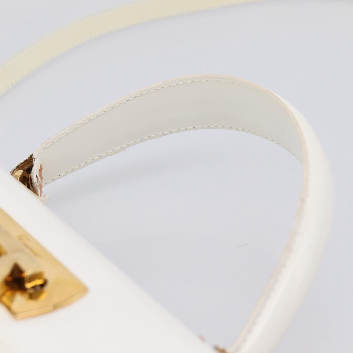 Salvatore Ferragamo Gancini Hand Bag Leather 2way White Gold Auth 134575