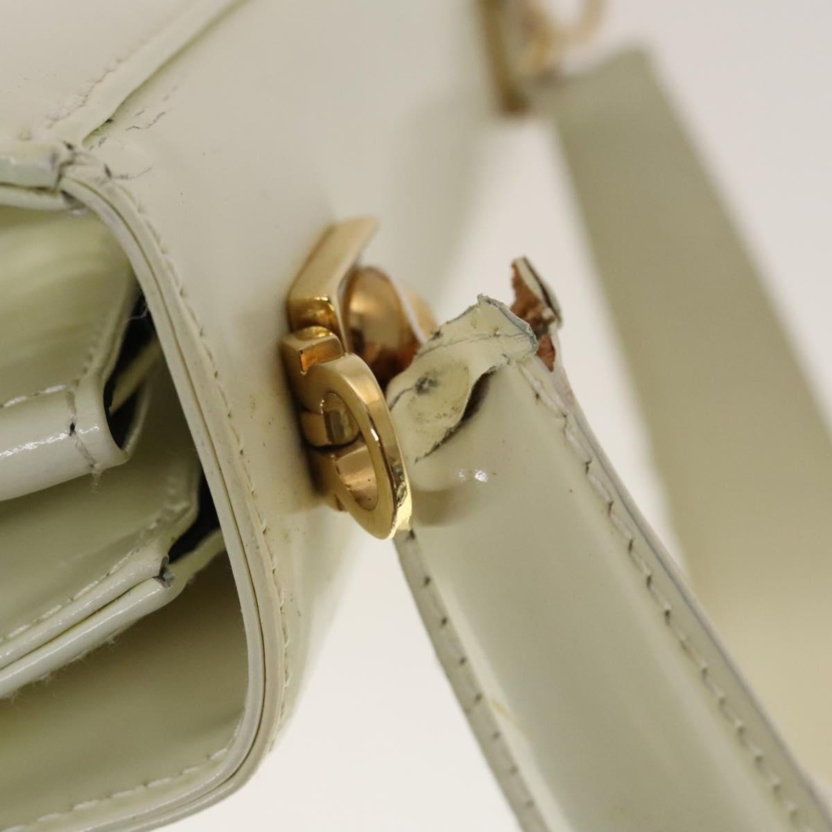 Salvatore Ferragamo Gancini Hand Bag Leather 2way White Gold Auth 134575