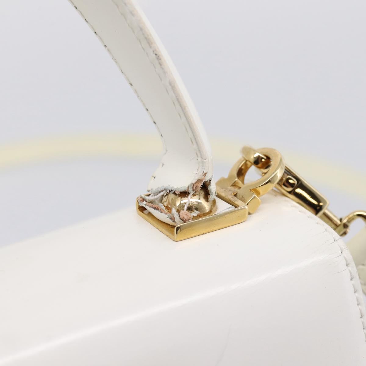 Salvatore Ferragamo Gancini Hand Bag Leather 2way White Gold Auth 134575