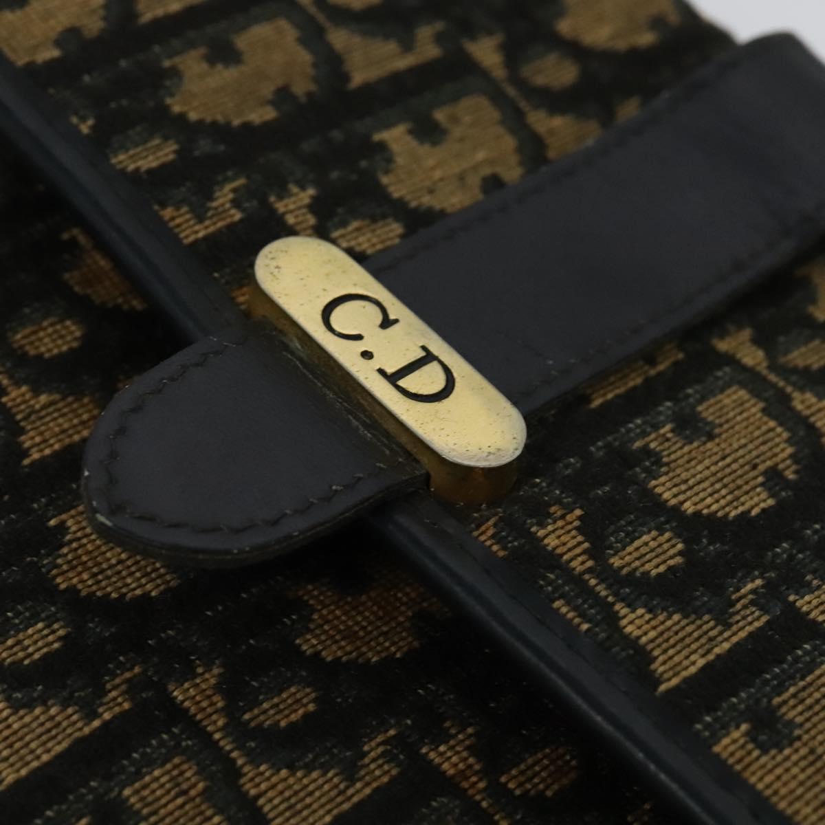 Christian Dior Trotter Canvas Shoulder Bag Navy Gold Auth 134643