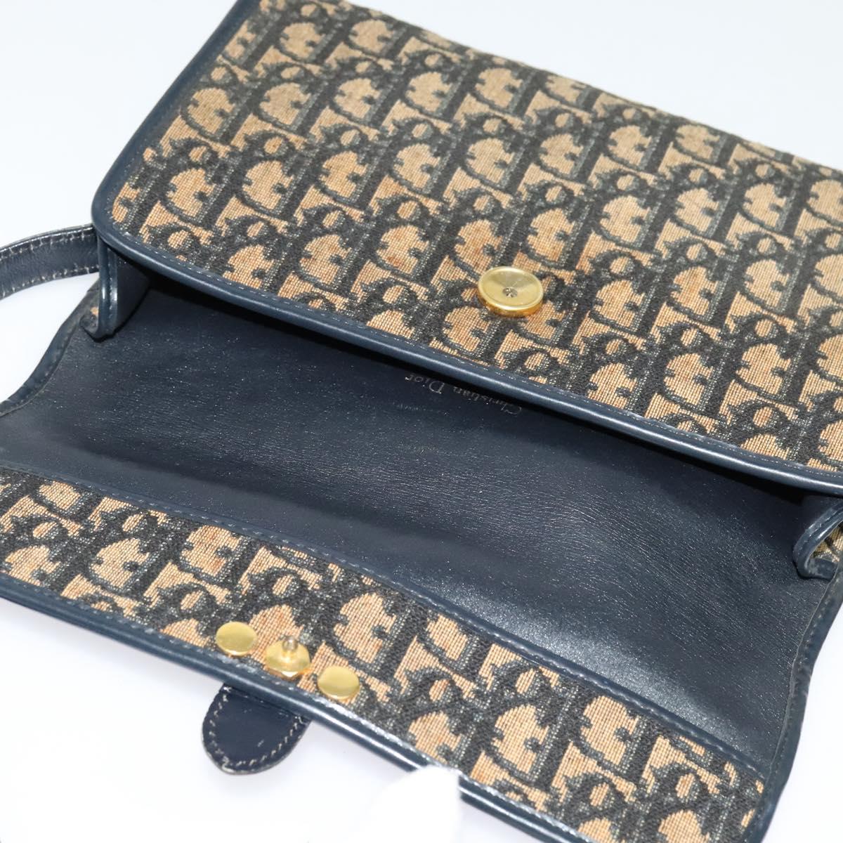 Christian Dior Trotter Canvas Shoulder Bag Navy Gold Auth 134643