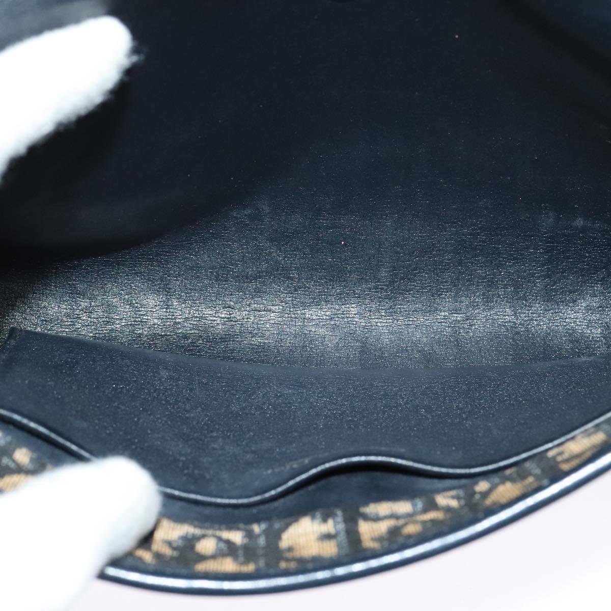 Christian Dior Trotter Canvas Shoulder Bag Navy Gold Auth 134643