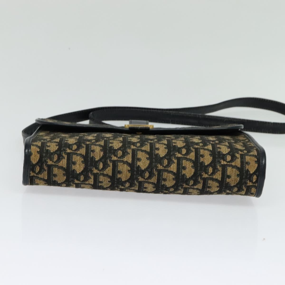 Christian Dior Trotter Canvas Shoulder Bag Navy Gold Auth 134643