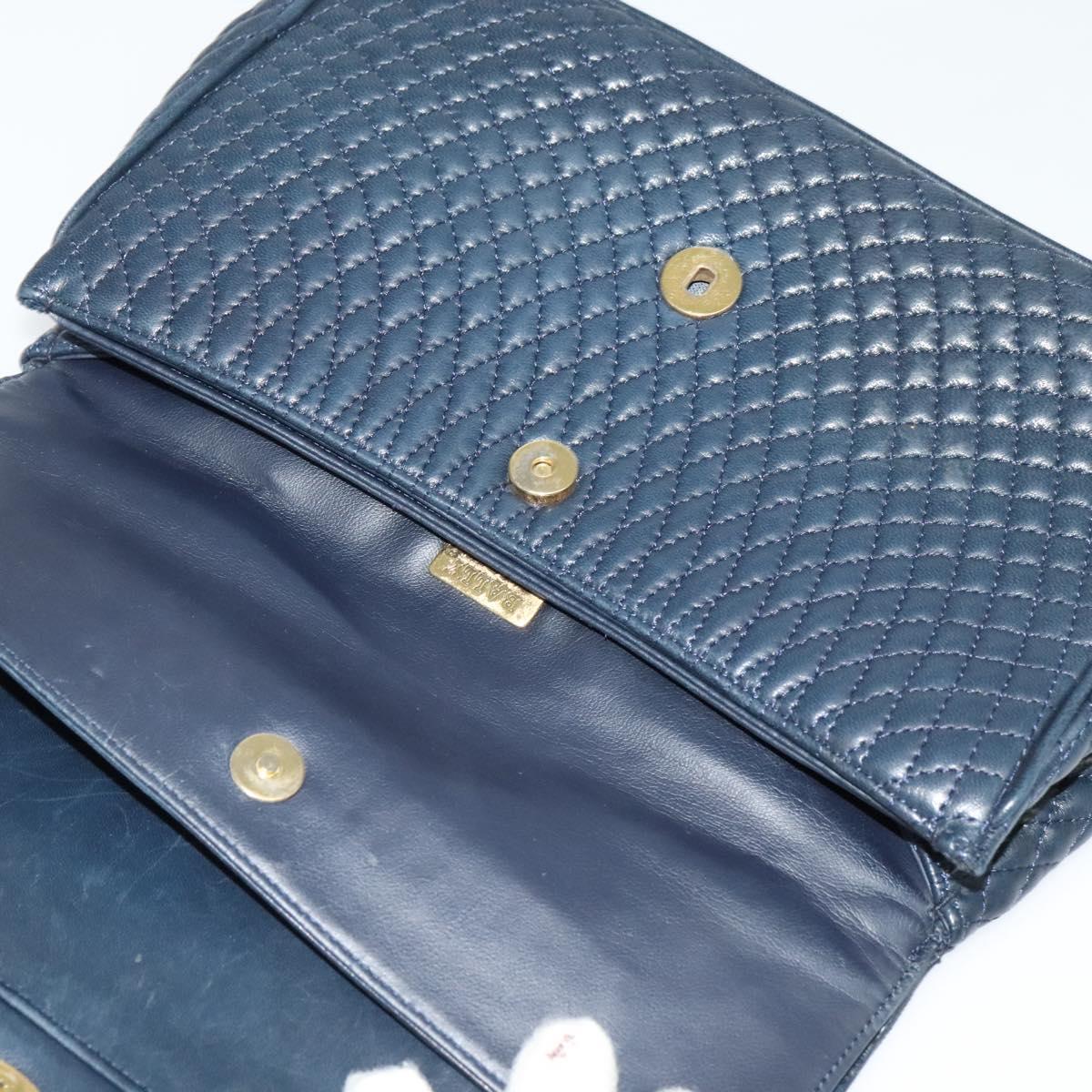 BALLY Chain Shoulder Bag Leather Navy Gold Auth 134645