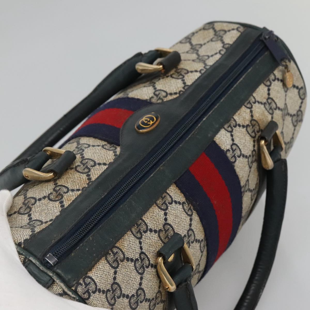 GUCCI GG Supreme Sherry Line Hand Bag PVC Navy Gold Red Auth 134690