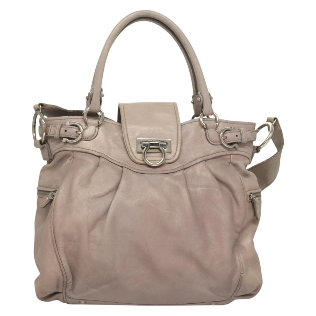 Salvatore Ferragamo Gancini Hand Bag Leather 2way Purple Silver Auth 134695