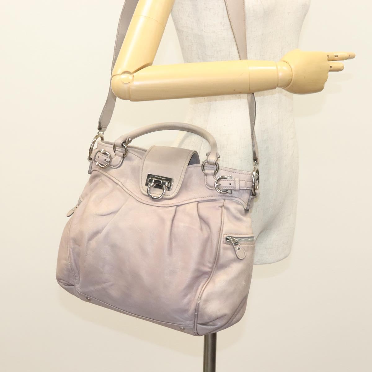 Salvatore Ferragamo Gancini Hand Bag Leather 2way Purple Silver Auth 134695