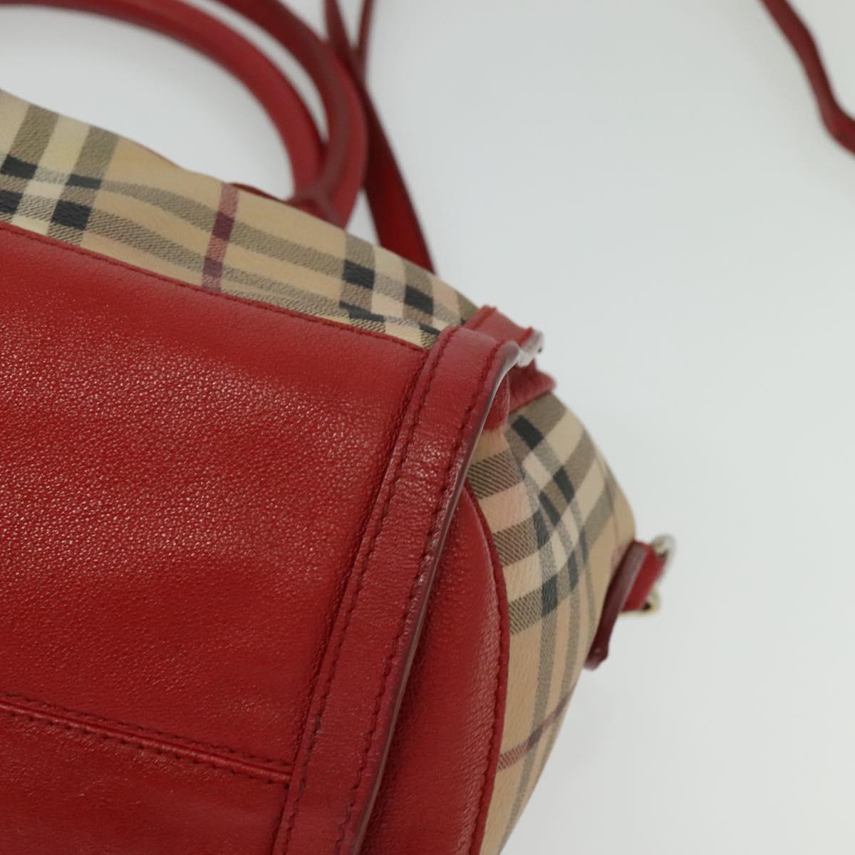 BURBERRY Nova Check Hand Bag PVC 2way Beige Silver Auth 134698