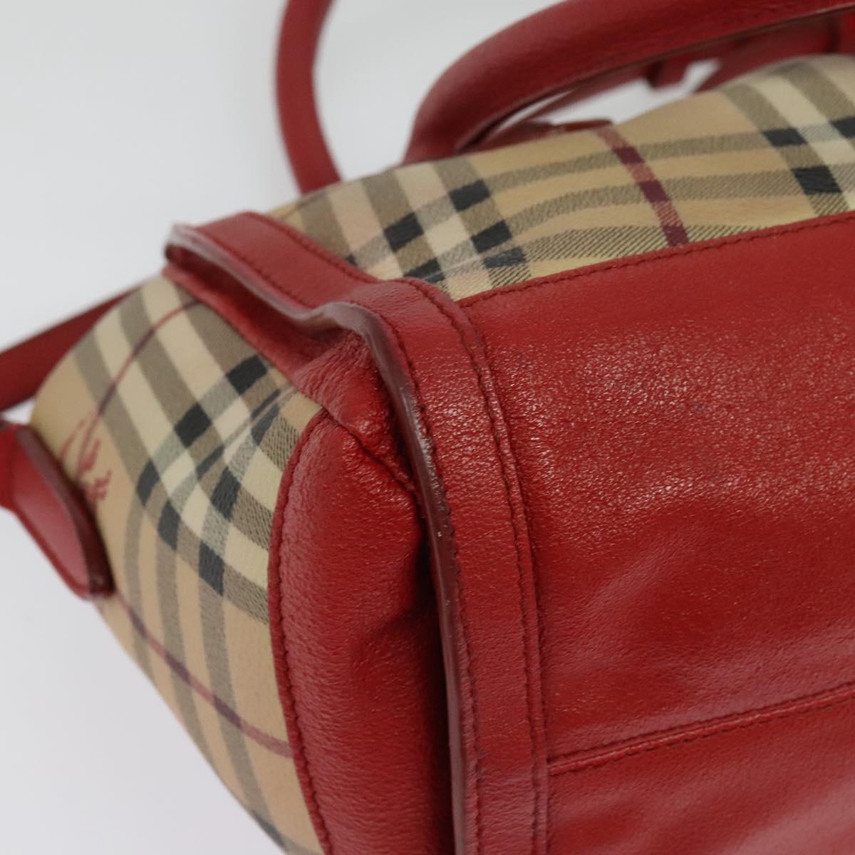 BURBERRY Nova Check Hand Bag PVC 2way Beige Silver Auth 134698