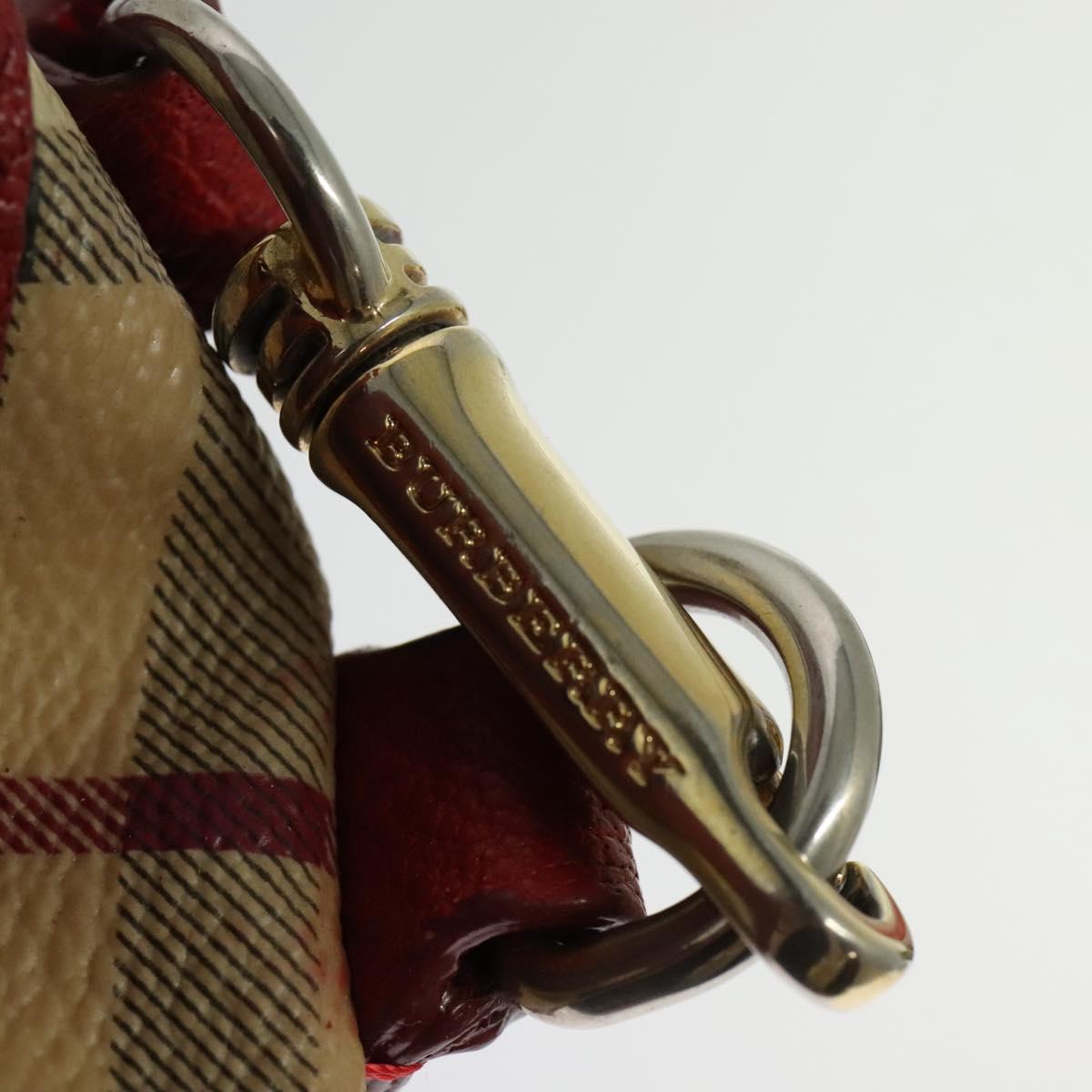 BURBERRY Nova Check Hand Bag PVC 2way Beige Silver Auth 134698