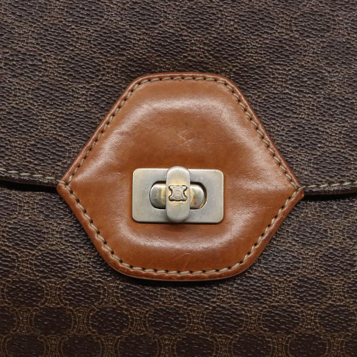 CELINE Macadam Canvas Hand Bag PVC Leather 2way Brown Gold Auth 134727