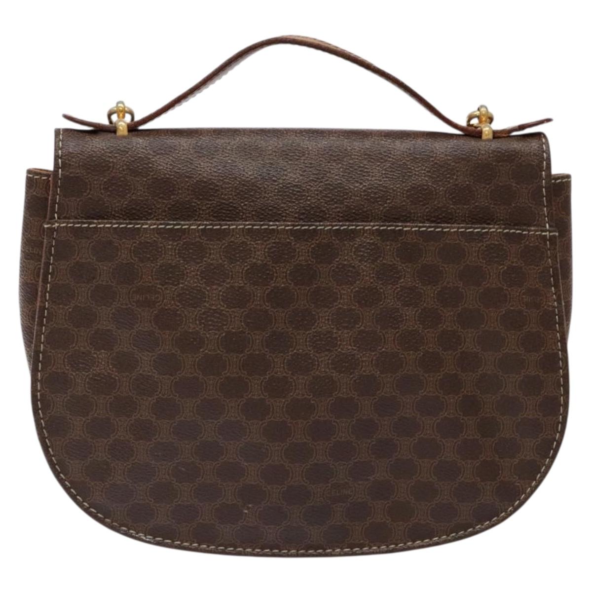 CELINE Macadam Canvas Hand Bag PVC Leather 2way Brown Gold Auth 134727