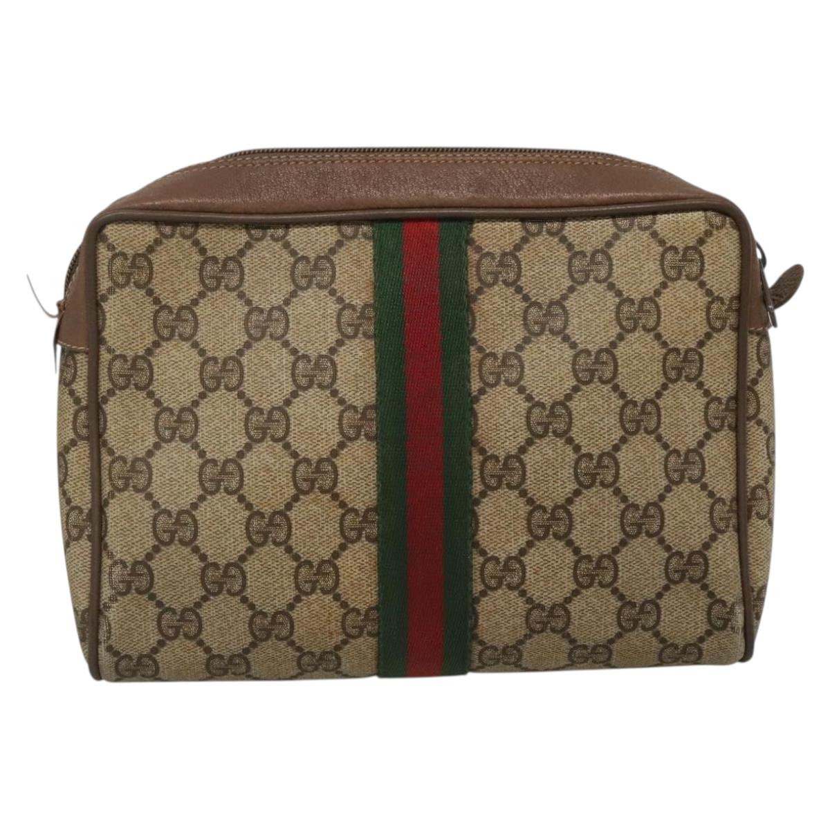 GUCCI GG Supreme Web Sherry Line Bag PVC Beige Brown 89 01 012 Auth 134730