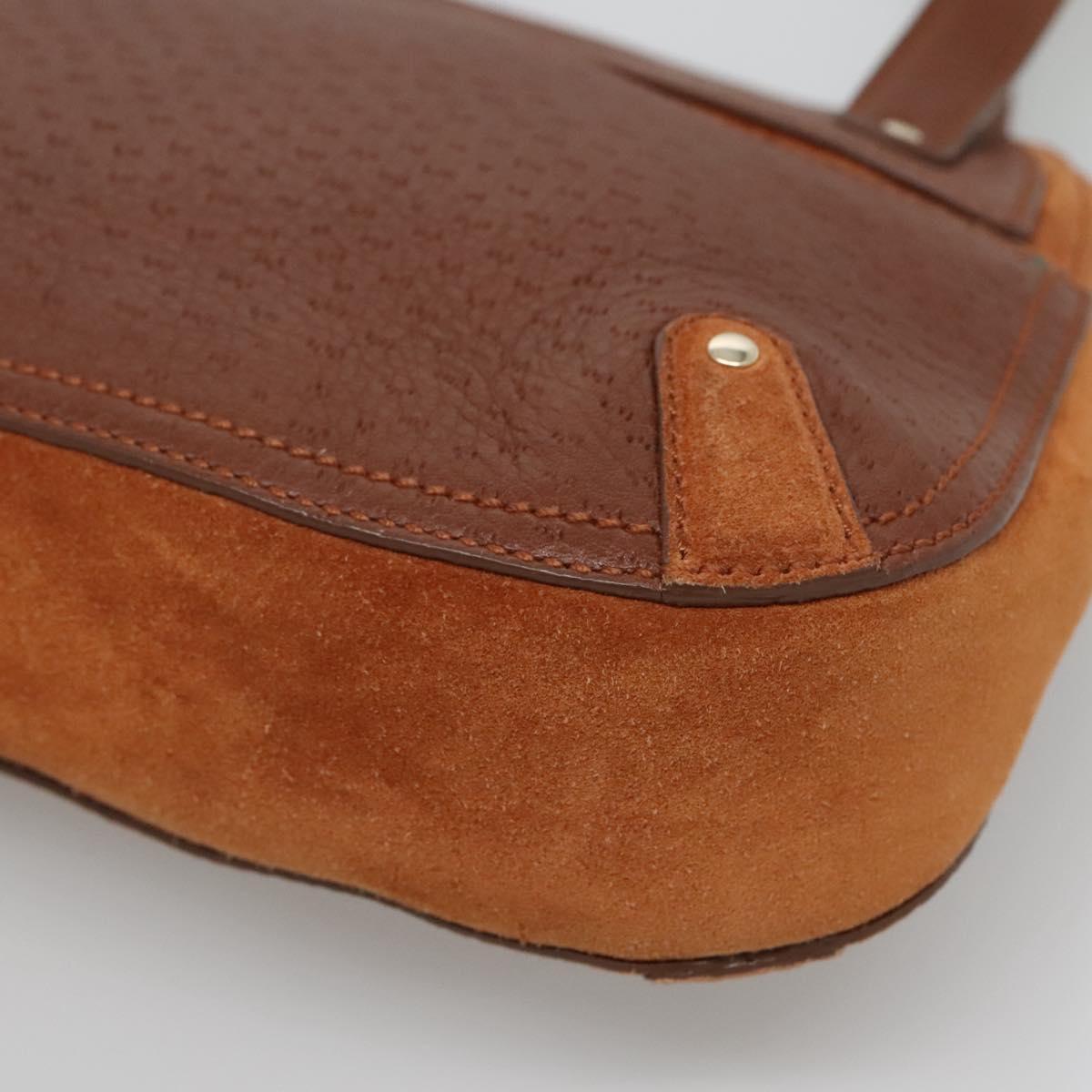 Salvatore Ferragamo Gancini Shoulder Bag Suede Brown Gold Auth 134733