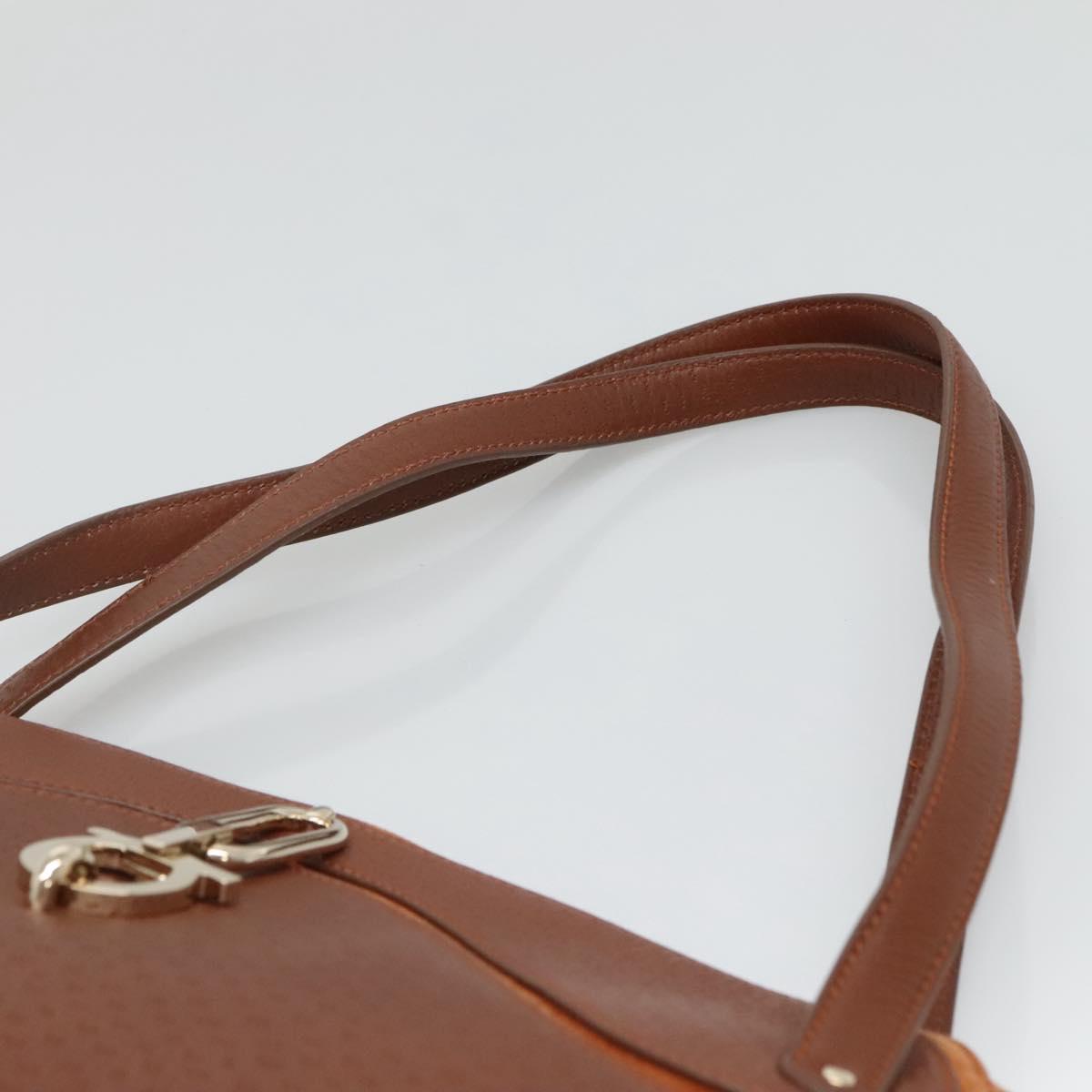 Salvatore Ferragamo Gancini Shoulder Bag Suede Brown Gold Auth 134733