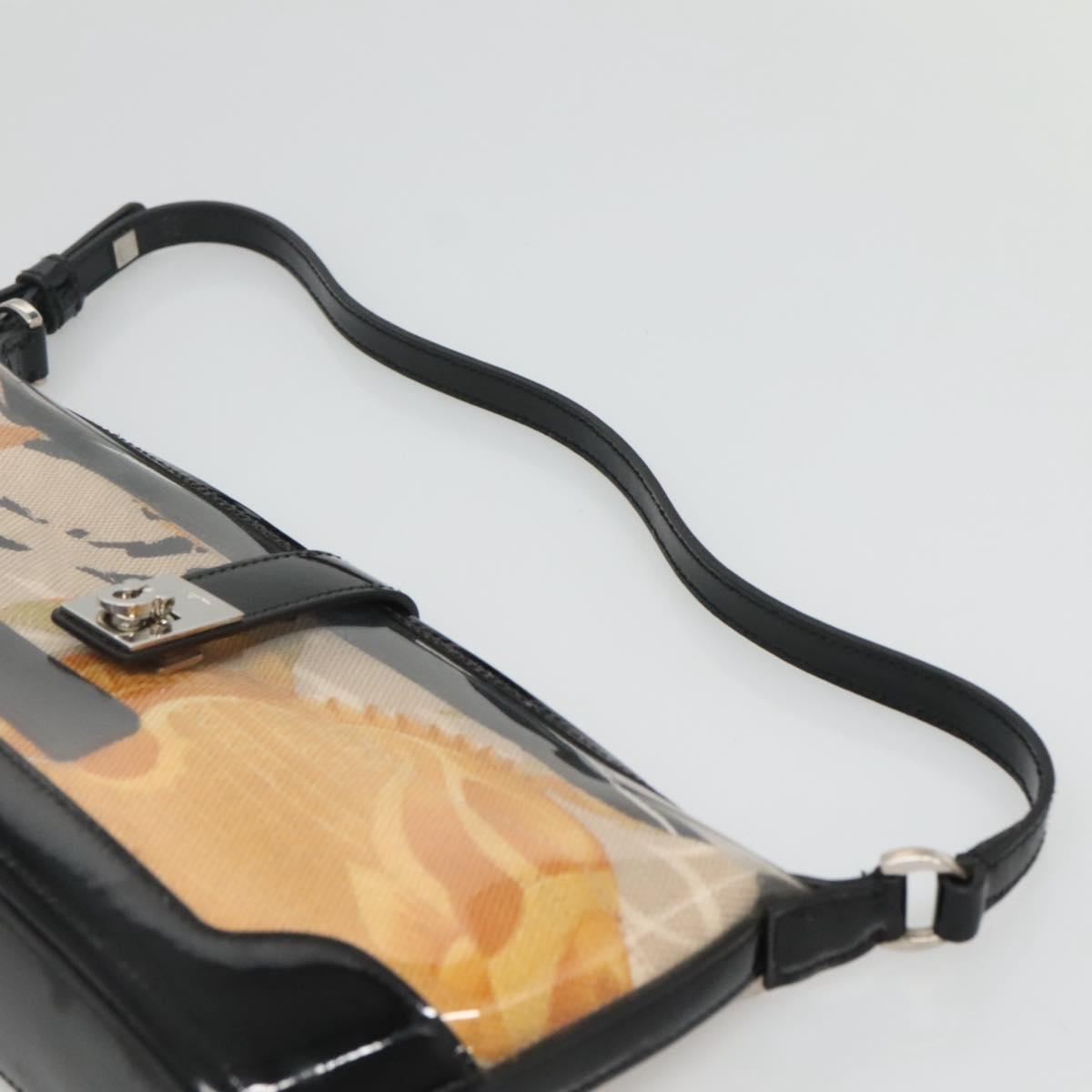 Salvatore Ferragamo Gancini Shoulder Bag Vinyl Black Beige Silver Auth 134739