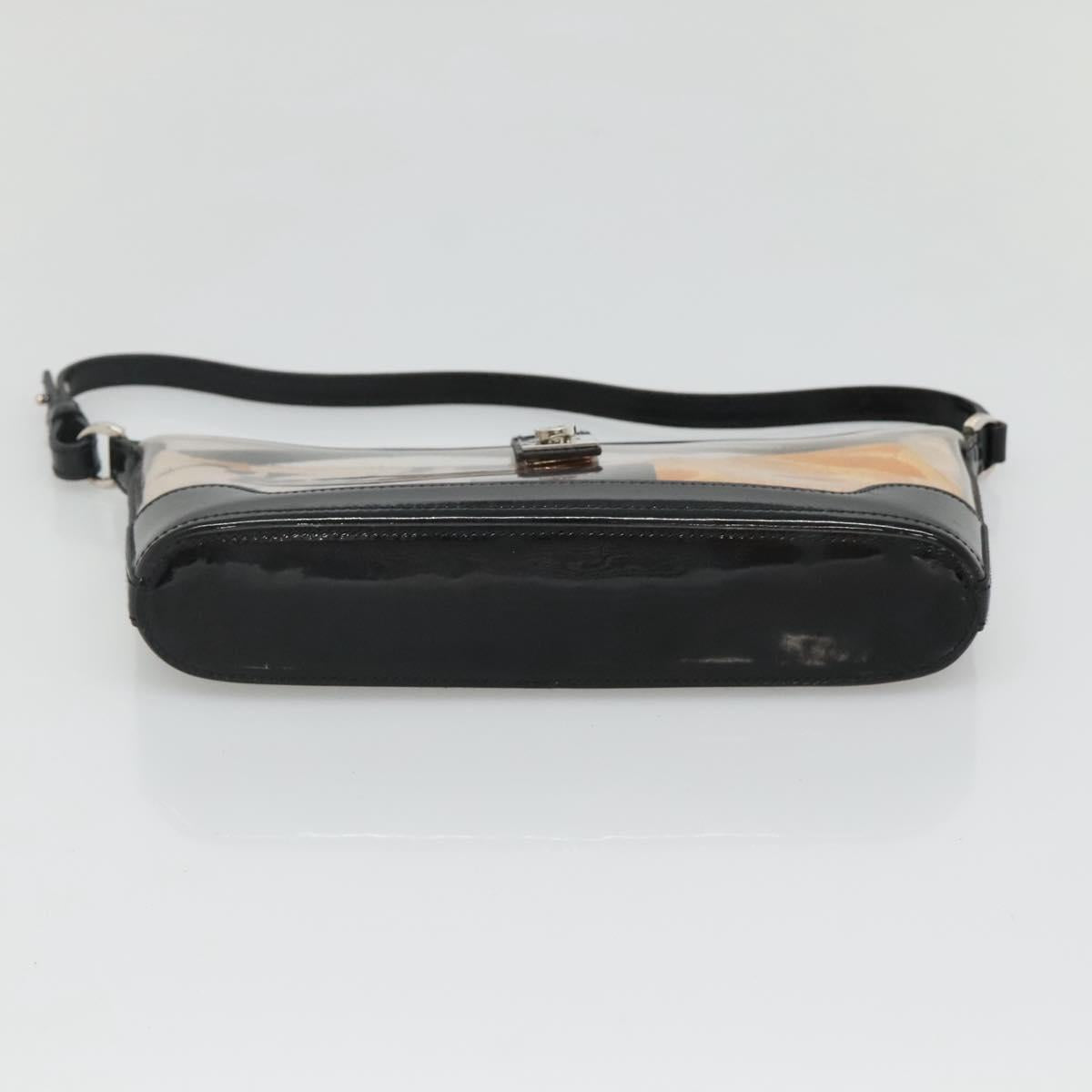Salvatore Ferragamo Gancini Shoulder Bag Vinyl Black Beige Silver Auth 134739