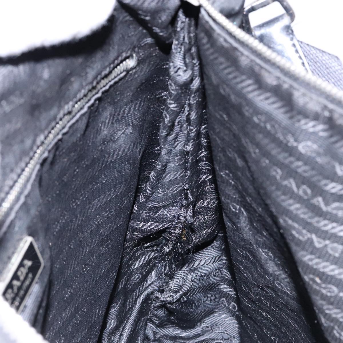 PRADA Shoulder Bag Nylon Leather Black Silver Auth 134740