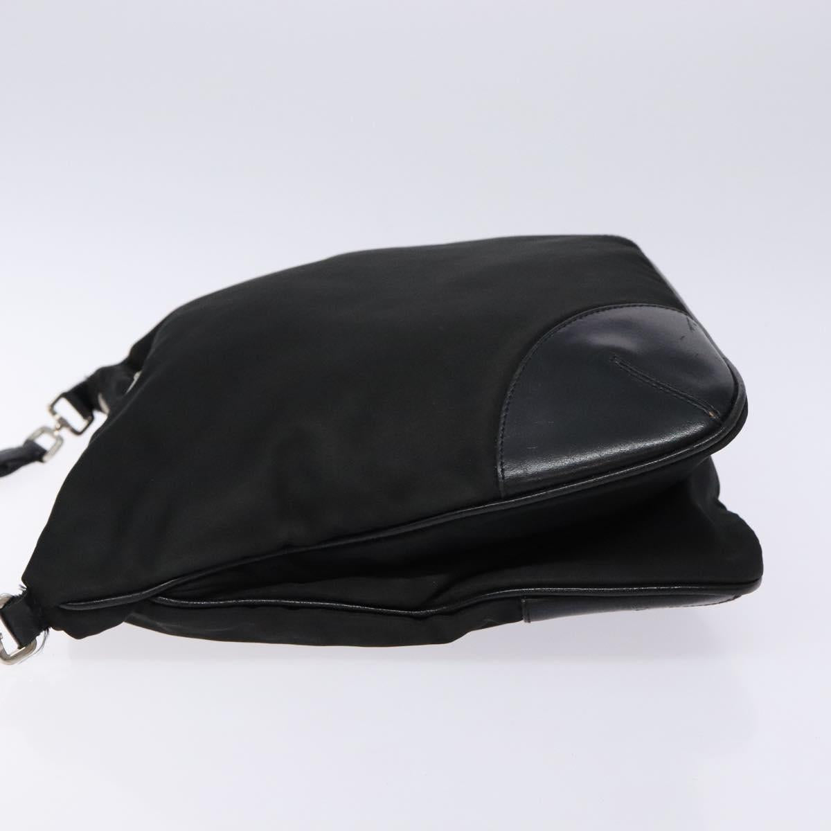 PRADA Shoulder Bag Nylon Leather Black Silver Auth 134740