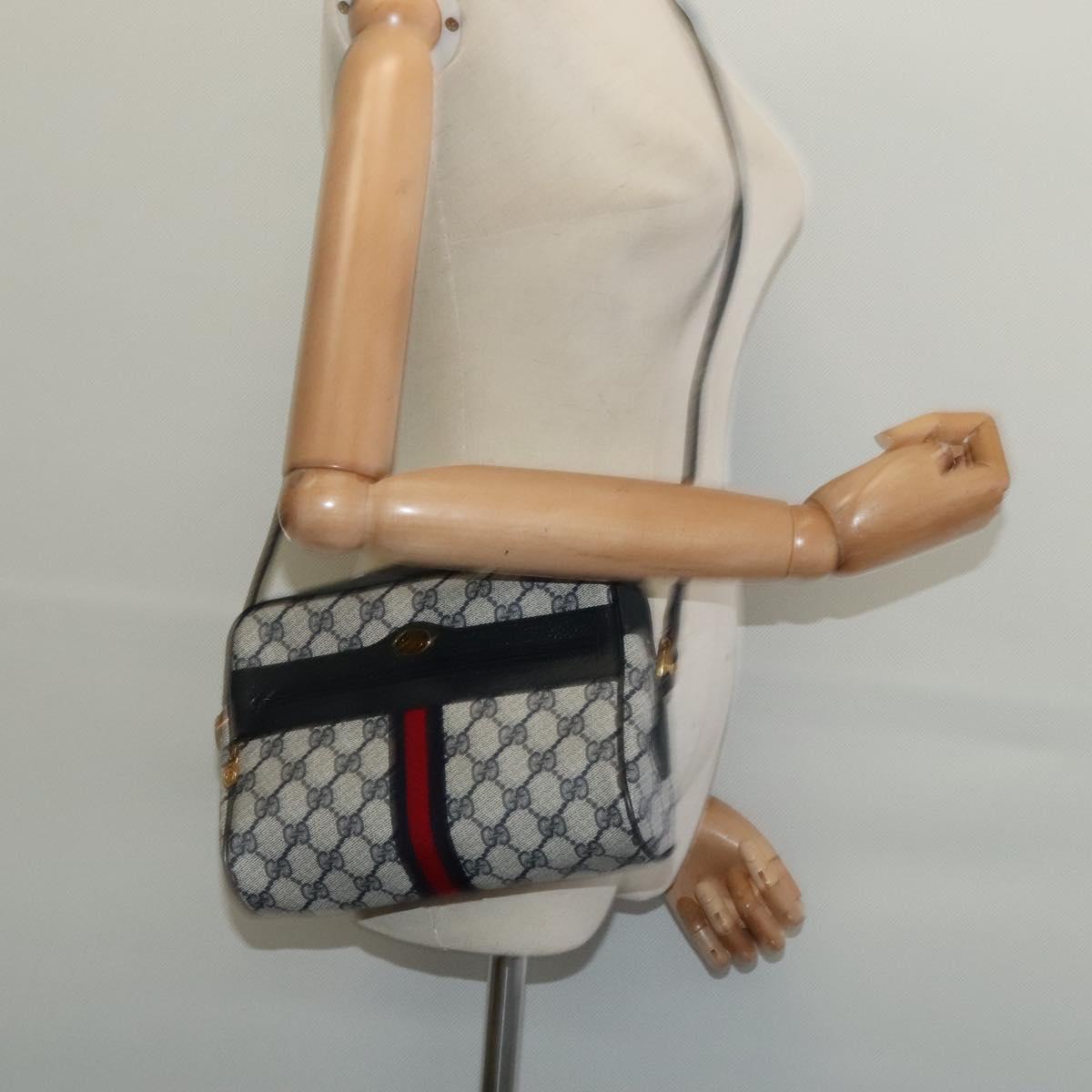 GUCCI GG Supreme Sherry Line Shoulder Bag PVC Navy Gold 68 02 004 Auth 134764