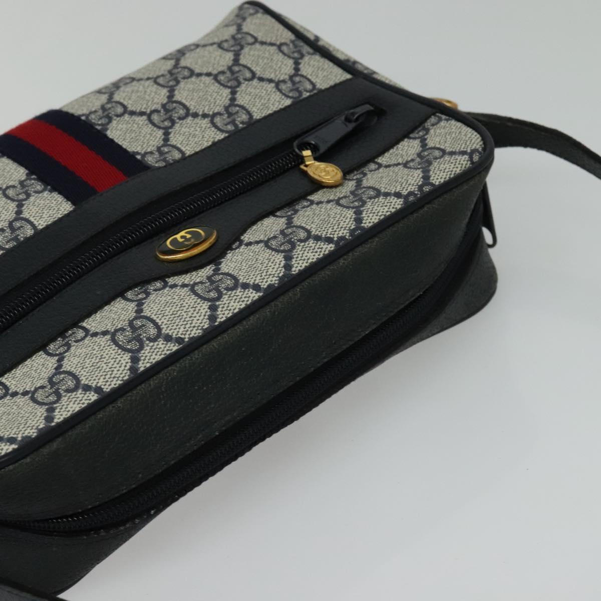 GUCCI GG Supreme Sherry Line Shoulder Bag PVC Navy Gold 68 02 004 Auth 134764
