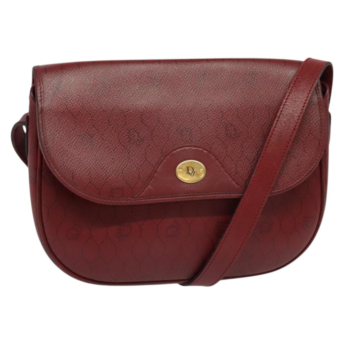 Christian Dior Honeycomb Canvas Shoulder Bag PVC Red Gold Auth 134766