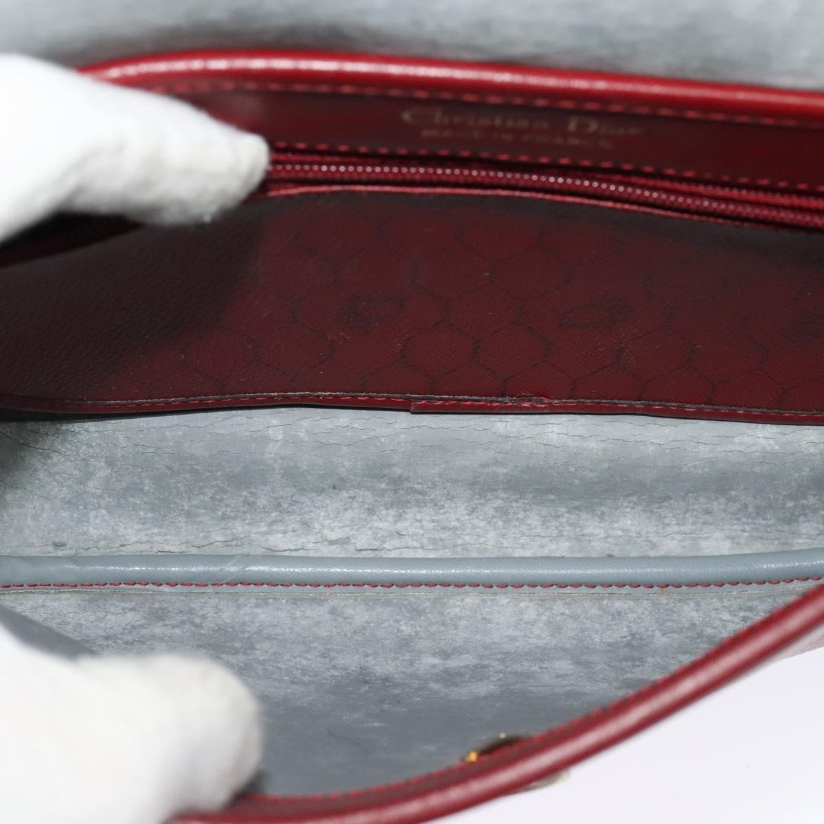 Christian Dior Honeycomb Canvas Shoulder Bag PVC Red Gold Auth 134766