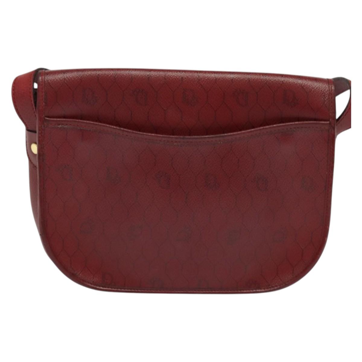 Christian Dior Honeycomb Canvas Shoulder Bag PVC Red Gold Auth 134766
