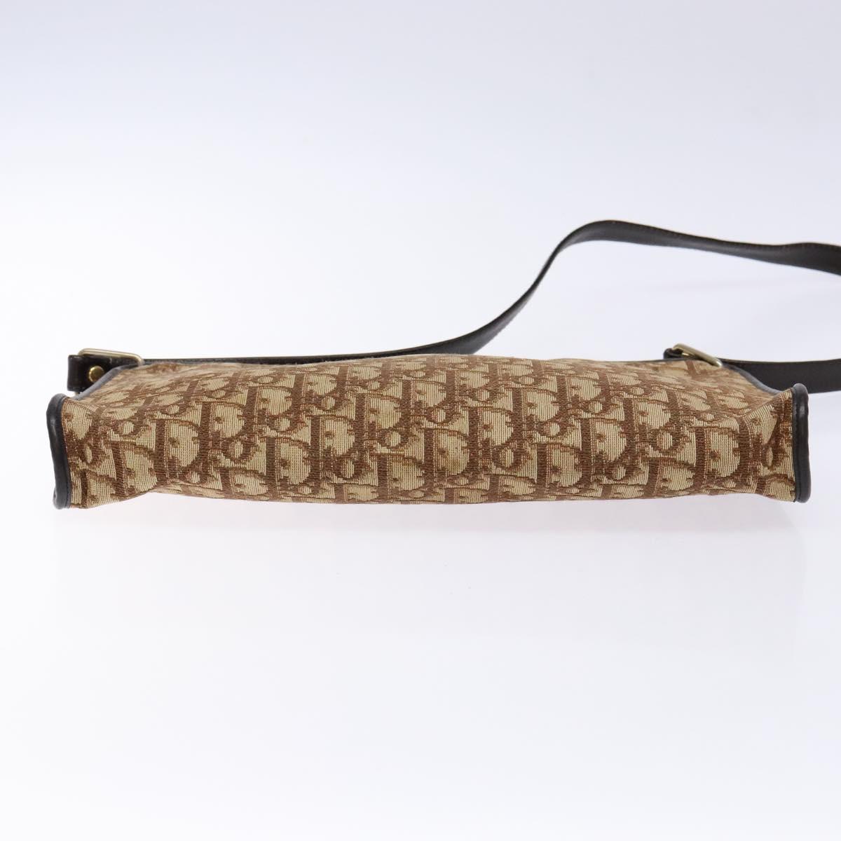 Christian Dior Trotter Canvas Shoulder Bag Brown Gold Auth 134767