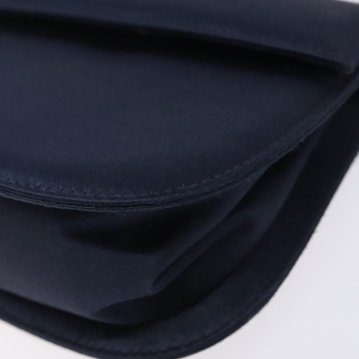 Salvatore Ferragamo Gancini Hand Bag Satin Navy Gold Auth 134768