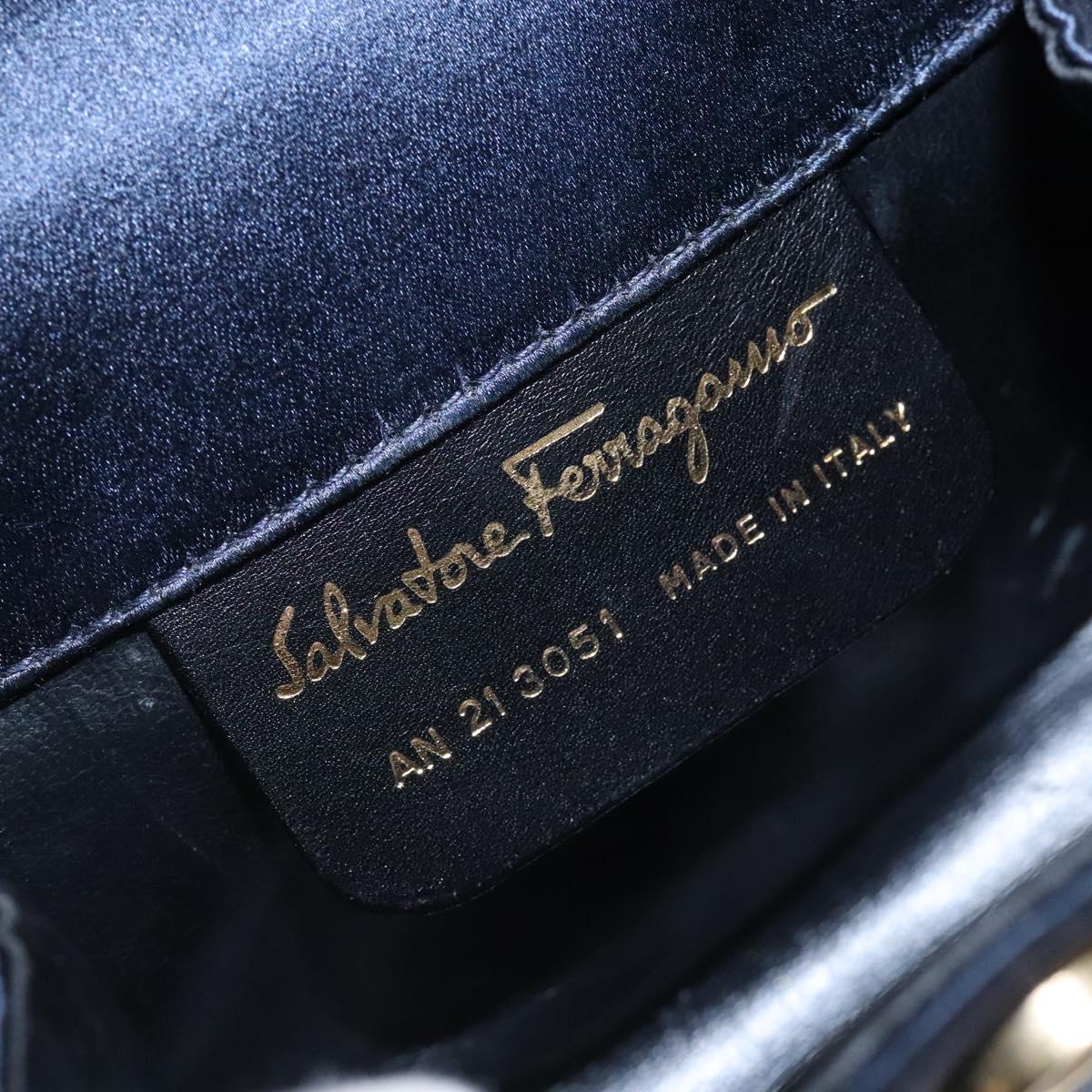 Salvatore Ferragamo Gancini Hand Bag Satin Navy Gold Auth 134768