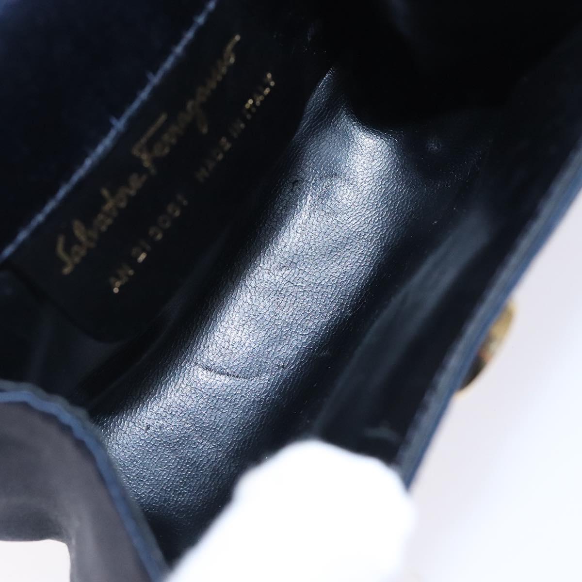 Salvatore Ferragamo Gancini Hand Bag Satin Navy Gold Auth 134768