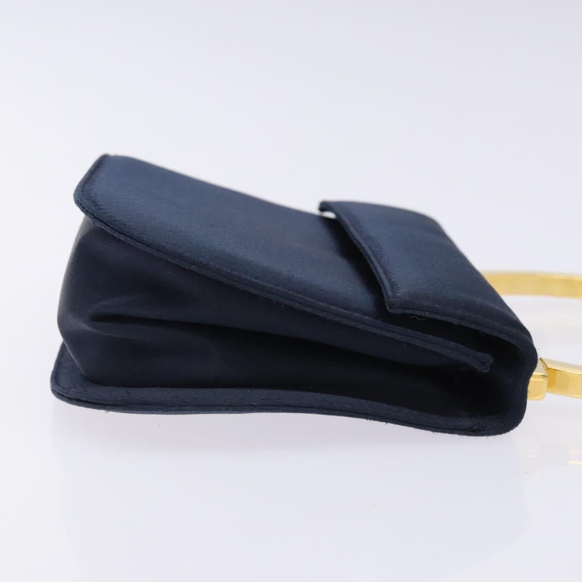 Salvatore Ferragamo Gancini Hand Bag Satin Navy Gold Auth 134768